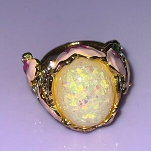 Opal Gold Ring with Pink Accents